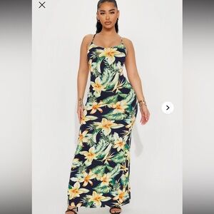 Fashion Nova Blue / Multicolor Tropical Print Maxi Dress Size Small